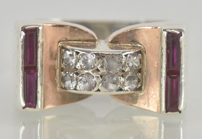 Lot 1152 - A 1930s Art Deco white metal ruby and diamond...