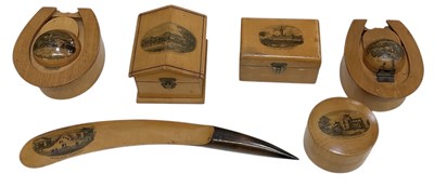 Lot 350 - MAUCHLINE WARE; two horse shoe shaped inkwells,...