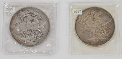 Lot 1428 - A Victoria crown, 1887 and a further Victoria...