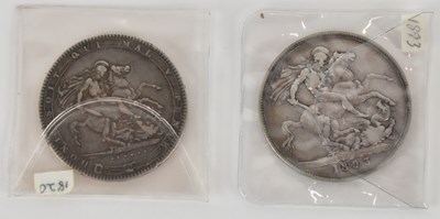 Lot 1427 - A George III crown, 1820 and a Victoria crown,...