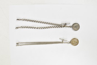Lot 1163 - Two hallmarked silver double Albert chains,...
