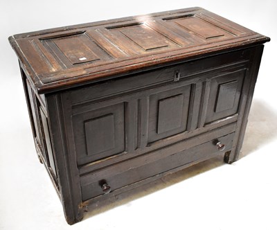 Lot 102 - A Georgian oak coffer, with fielded and...