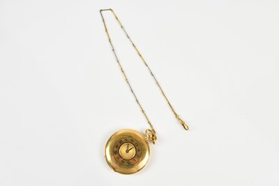 Lot 1654 - An 18ct yellow gold half hunter crown wind...