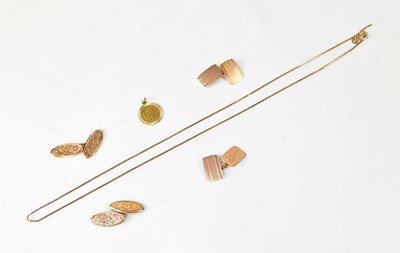 Lot 1108 - Two pairs of 9ct gold cufflinks with engine...