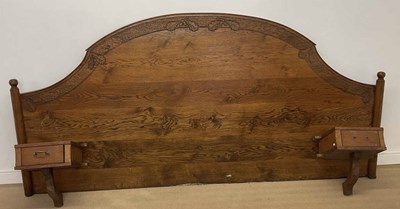 Lot 706 - ALBERT OAKROYD; a very large oak headboard...