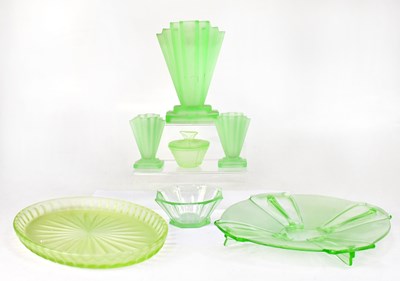 Lot 576 - Seven pieces of uranium glass, comprising an...