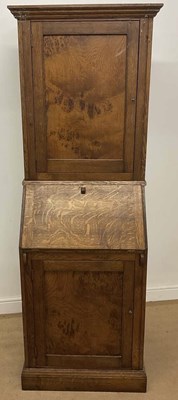 Lot 714 - An oak and burr oak bureau bookcase of small...