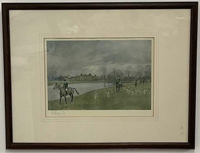 Lot 393 - LIONEL EDWARDS; print, a hunting scene at a...