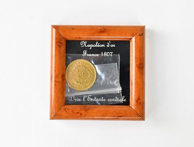 Lot 952 - A 20 franc coin, 1807, in display frame.