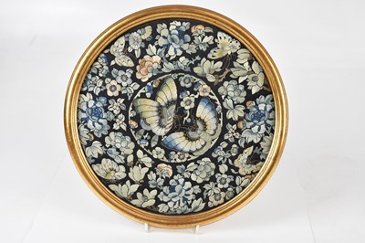 Lot 99 - A Chinese circular silk panel, decorated with...