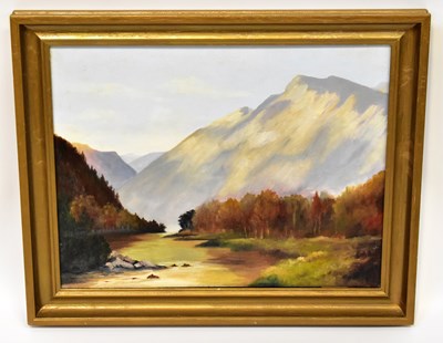 Lot 751 - UNATTRIBUTED; oil on board, river with trees...