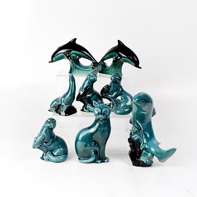 Lot 433 - POOLE POTTERY; eight models of animals in blue...