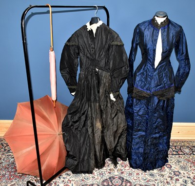 Lot 838 - A late Victorian black satin mourning dress...