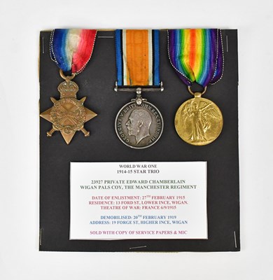 Lot 429 - A George V WWI medal trio comprising a 1914-15...