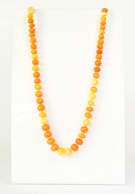 Lot 1090 - A butterscotch amber graduated bead necklace,...