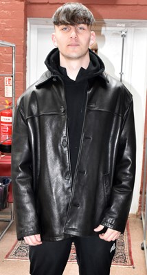Lot 748 - TOMMY HILFIGER; a black leather calfskin...