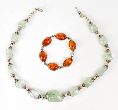 Lot 1115 - A 925 silver bracelet set with six oval Baltic...