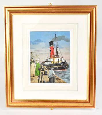 Lot 329 - DENNIS GREEN (1942-2024); gouache, 'Rea Tug...