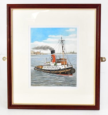 Lot 314 - DENNIS GREEN (1942-2024); gouache, 'Rea Tug...