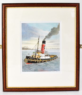 Lot 328 - DENNIS GREEN (1942-2024); gouache, 'Rea Tug...