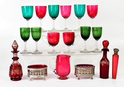 Lot 567 - A quantity of turquoise, green and cranberry...