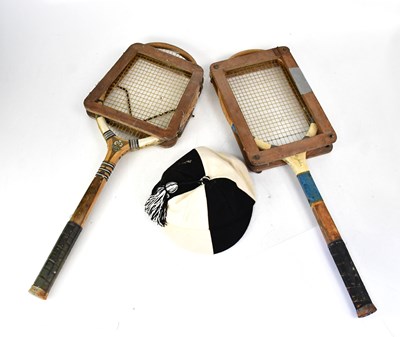 Lot 776 - Two vintage tennis rackets in stretchers, one...