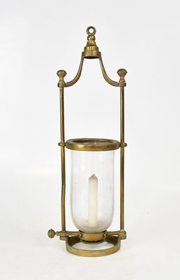 Lot 140 - A ceiling pendant brass hurricane lamp, with...