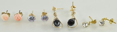 Lot 1451A - A pair of 9ct yellow gold onyx set earrings, a...