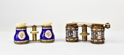 Lot 665 - A brass and enamelled pair of opera glasses,...