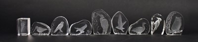 Lot 573 - Thirteen etched glass paperweights, mainly of...