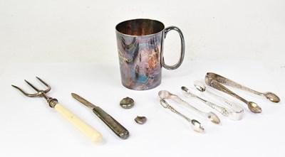Lot 860a - A pair of hallmarked silver sugar tongs, a...