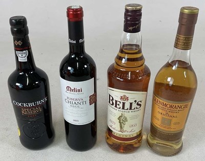 Lot 100 - ASSORTED SPIRITS AND WINE; four bottles...