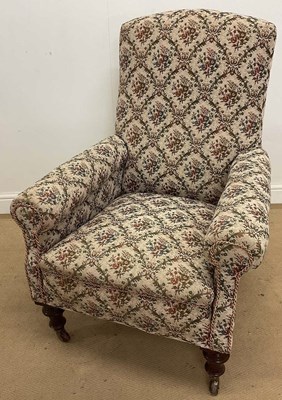 Lot 691 - A Victorian armchair, raised on ring turned...