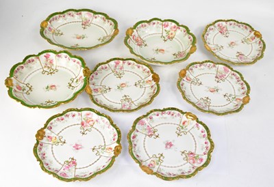 Lot 218 - LIMOGES; a set of five plates, each hand...