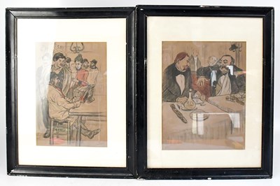 Lot 743 - INDISTINCTLY SIGNED; two pen and ink drawings,...
