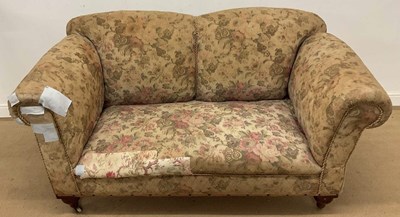 Lot 721 - A circa 1900 drop end sofa, on brass castors,...