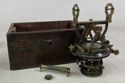 Lot 105 - A brass theodolite in wooden case, height 32cm.