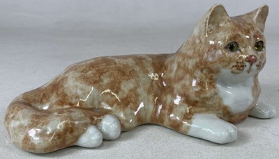 Lot 213 - WINSTANLEY; a ginger tabby cat in the lying...