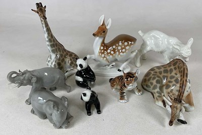 Lot 215 - LOMONOSOV; ceramic wildlife figures including...