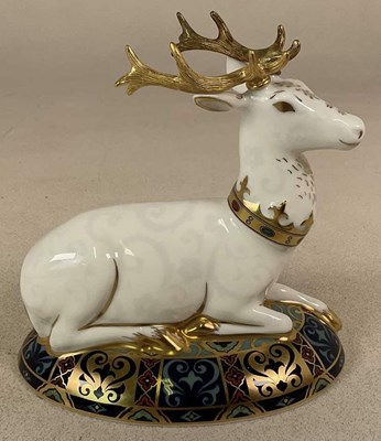 Lot 195 - ROYAL CROWN DERBY; a figure of 'The White Hart'...