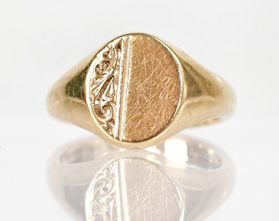 Lot 1025 - A 9ct yellow gold signet ring, with partially...