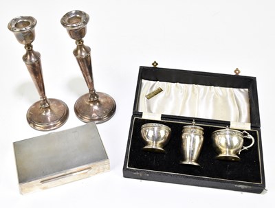 Lot 1148 - COOPER BROS & SONS LTD; an Elizabeth II hallmarked silver three piece cruet