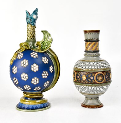 Lot 219 - VILLEROY & BOCH; a Mettlach blue ground vase,...