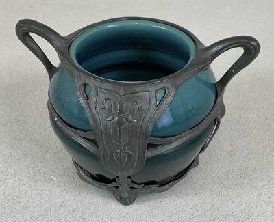 Lot 141 - An Art Nouveau blue/green glazed majolica vase,...