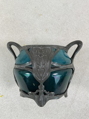 Lot 141 - An Art Nouveau blue/green glazed majolica vase,...