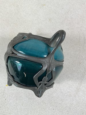 Lot 141 - An Art Nouveau blue/green glazed majolica vase,...