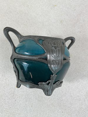 Lot 141 - An Art Nouveau blue/green glazed majolica vase,...