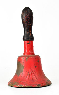 Lot 356 - A red painted brass hand bell with turned...