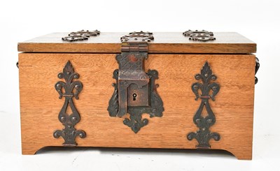 Lot 617 - A contemporary metal bound oak jewellery box...