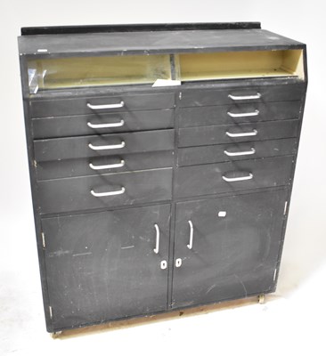 Lot 73a - An industrial painted wooden tool cupboard...